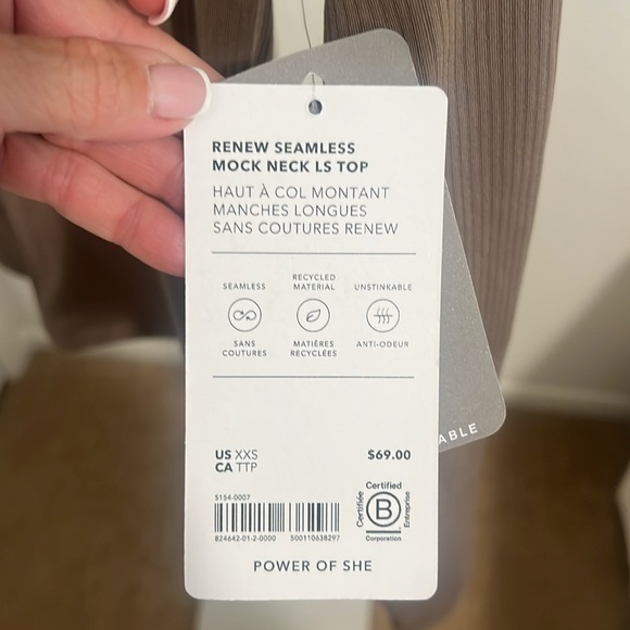 Athleta Top Renew Seamless Mockneck , New, Ribbed, Fitted Tan, Sz Large - Picture 3 of 5